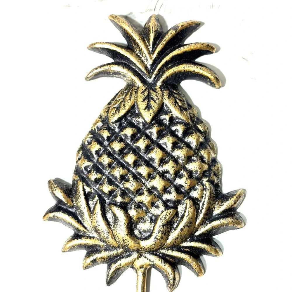 2~Cast Iron Pineapple Wall Hanging Hook,  Coat, Hat, Towel Hanger Gold 8